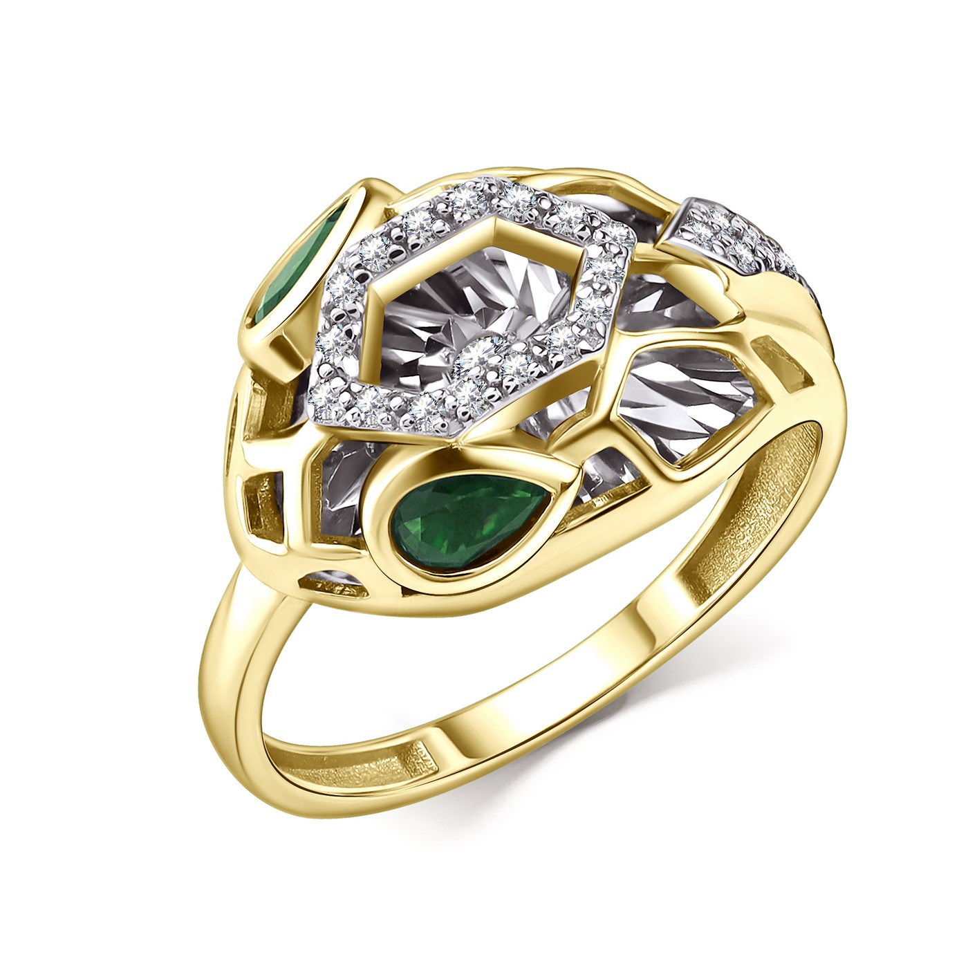 Кольцо из желтого золота с изумрудами и бриллиантами Ювелирное изделие - Кольцо из желтого золота с изумрудами и бриллиантами в магазине Best-Gold 151363