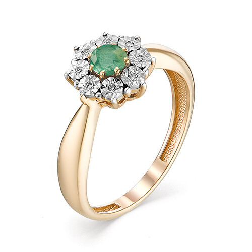 Кольцо из красного золота с изумрудом и бриллиантами Ювелирное изделие - Кольцо из красного золота с изумрудом и бриллиантами в магазине Best-Gold 029104