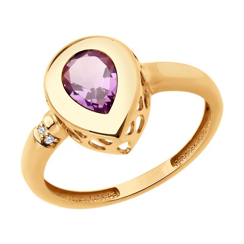 Ювелирное изделие - Кольцо из красного золота с аметистом и бриллиантами в магазине Best-Gold 144855