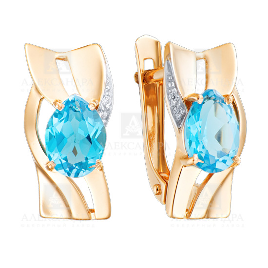 Серьги из красного золота с фианитами и топазами Ювелирное изделие - Серьги из красного золота с фианитами и топазами в магазине Best-Gold 139984