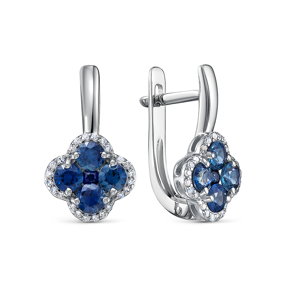 Ювелирное изделие - Серьги из белого золота с сапфиром и бриллиантами в магазине Best-Gold 131487