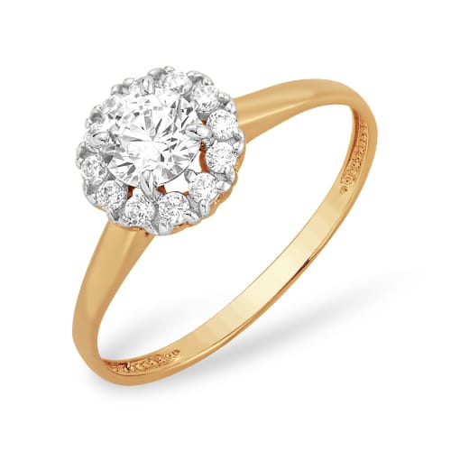 Кольцо из красного золота с фианитами