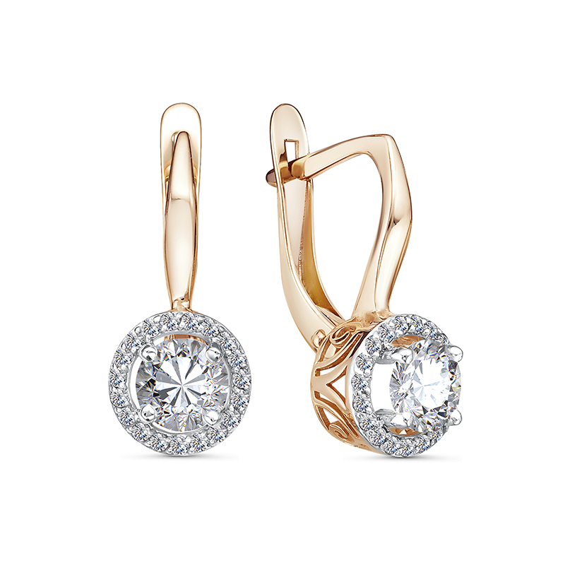 Серьги из красного золота с фианитами Ювелирное изделие - Серьги из красного золота с фианитами в магазине Best-Gold 126585