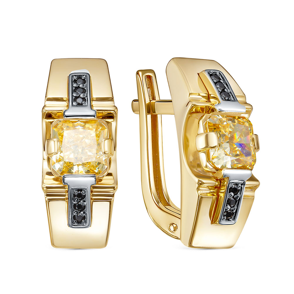 Ювелирное изделие - Серьги из желтого золота с бриллианитом и фианитами в магазине Best-Gold 157823