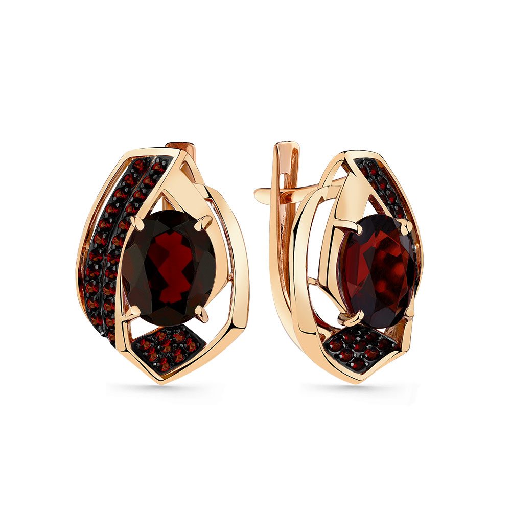 Серьги в красном золоте с гранатами и фианитами Ювелирное изделие - Серьги в красном золоте с гранатами и фианитами в магазине Best-Gold 139121