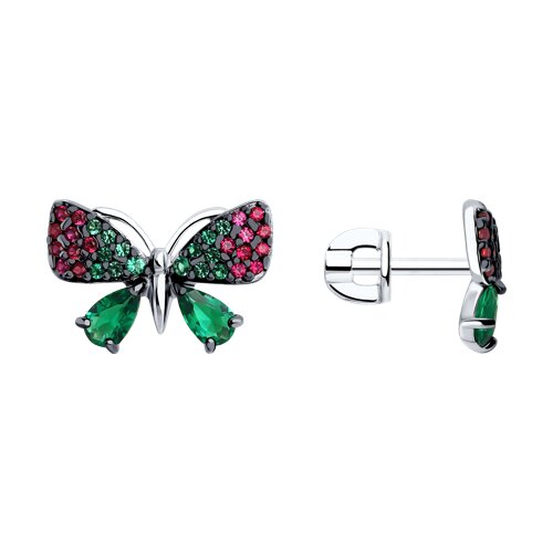 Ювелирное изделие - Серьги из серебра с фианитами и корундами в магазине Best-Gold 123432