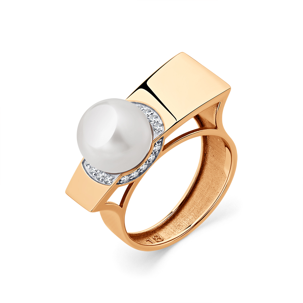 Кольцо из красного золота с жемчугом и фианитами Ювелирное изделие - Кольцо из красного золота с жемчугом и фианитами в магазине Best-Gold 149331