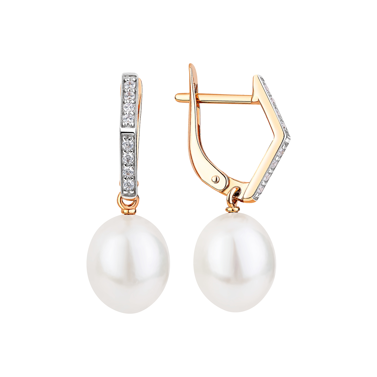 Серьги из красного золота с жемчугом и фианитами Ювелирное изделие - Серьги из красного золота с жемчугом и фианитами в магазине Best-Gold 132551