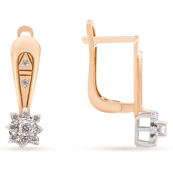 Серьги из красного золота с фианитами