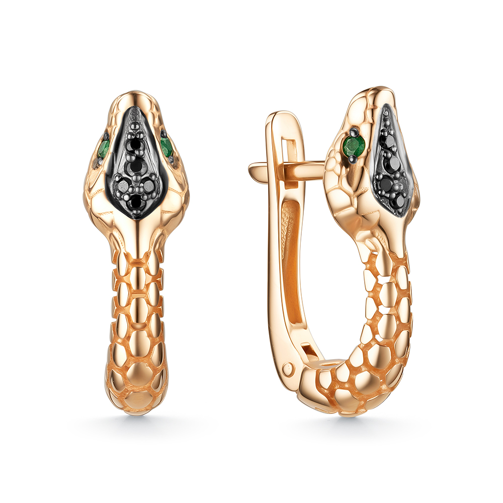 Ювелирное изделие - Серьги из красного золота с изумрудами и бриллиантами в магазине Best-Gold 151202