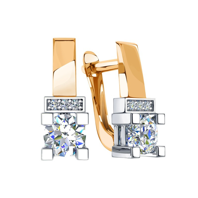 Серьги из комбинированного золота с фианитами Ювелирное изделие - Серьги из комбинированного золота с фианитами в магазине Best-Gold 116387
