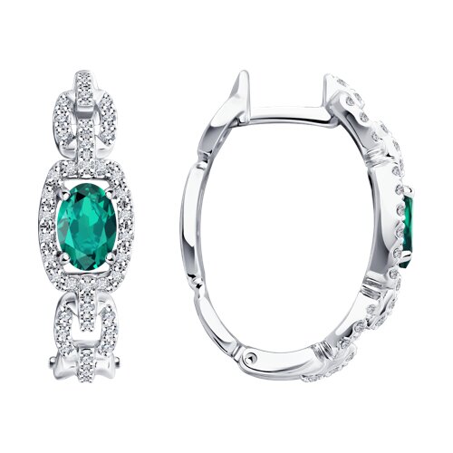 Ювелирное изделие - Серьги из белого золота с изумрудами и бриллиантами в магазине Best-Gold 144653