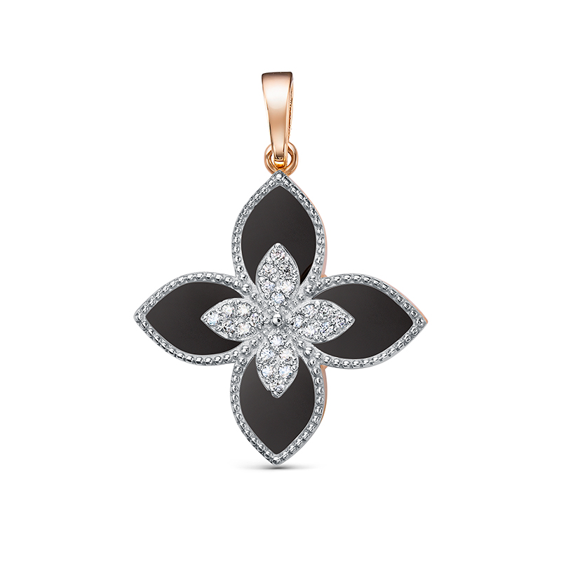Ювелирное изделие - Подвеска из красного золота с ониксом и фианитами в магазине Best-Gold 122687