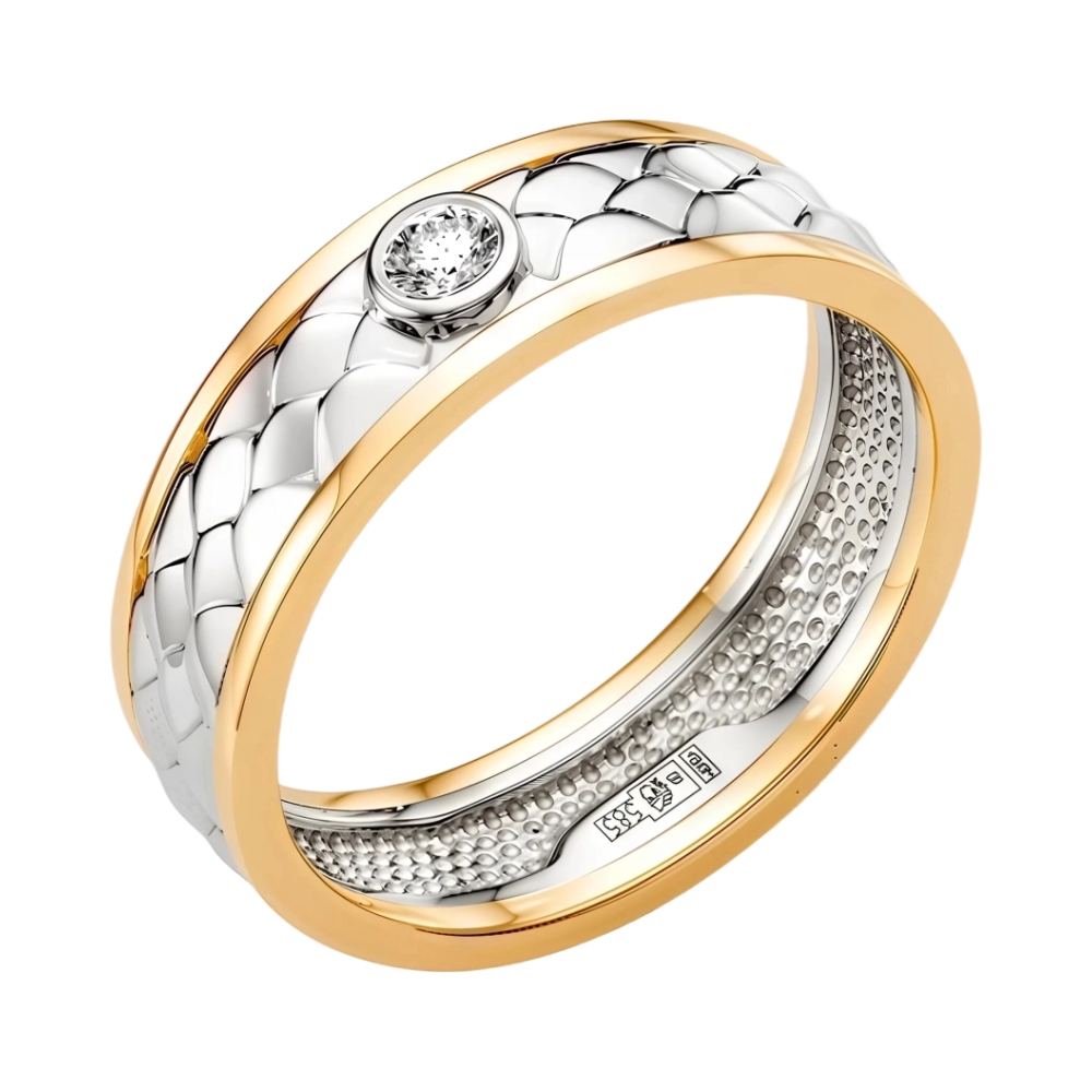 Ювелирное изделие - Обручальное кольцо из комбинированного золота с бриллиантом в магазине Best-Gold 040704