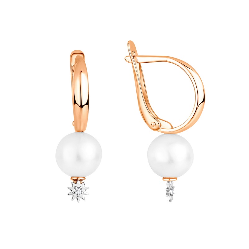 Серьги из красного золота с жемчугом и фианитами Ювелирное изделие - Серьги из красного золота с жемчугом и фианитами в магазине Best-Gold 152959