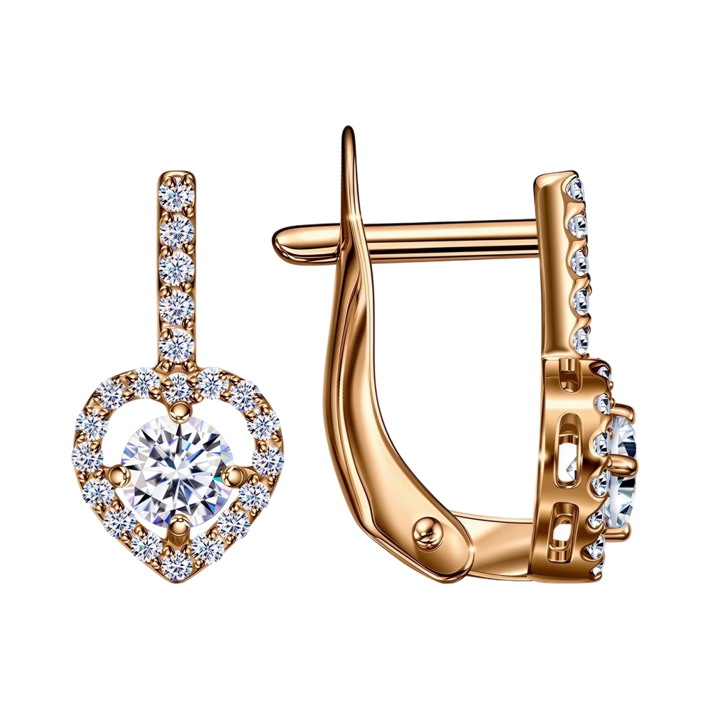 Ювелирное изделие - Серьги из красного золота с фианитами в магазине Best-Gold 150622