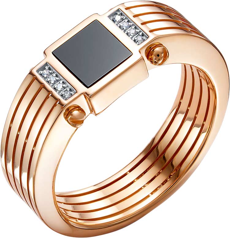 Ювелирное изделие - Кольцо из красного золота с ониксом и фианитами в магазине Best-Gold 152056