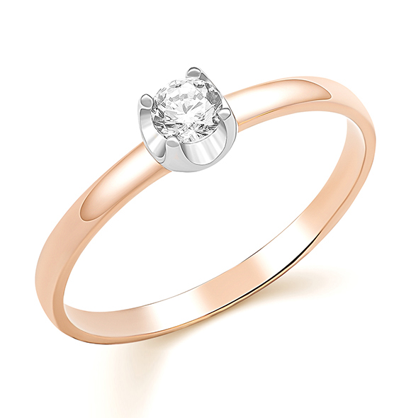 Кольцо помолвочное из красного золота с фианитом