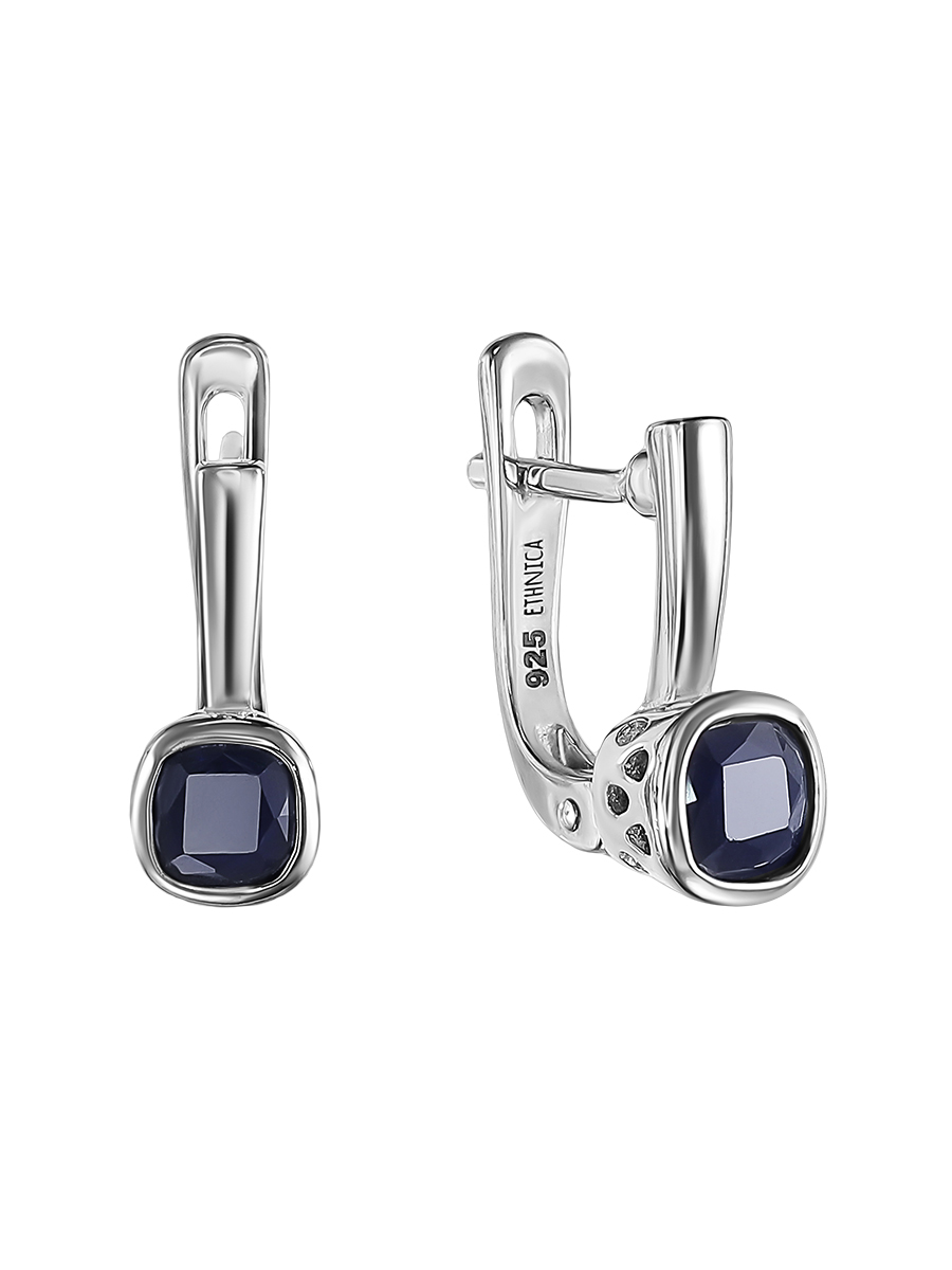 Серьги из серебра с сапфиром и фианитами Ювелирное изделие - Серьги из серебра с сапфиром и фианитами в магазине Best-Gold 128446