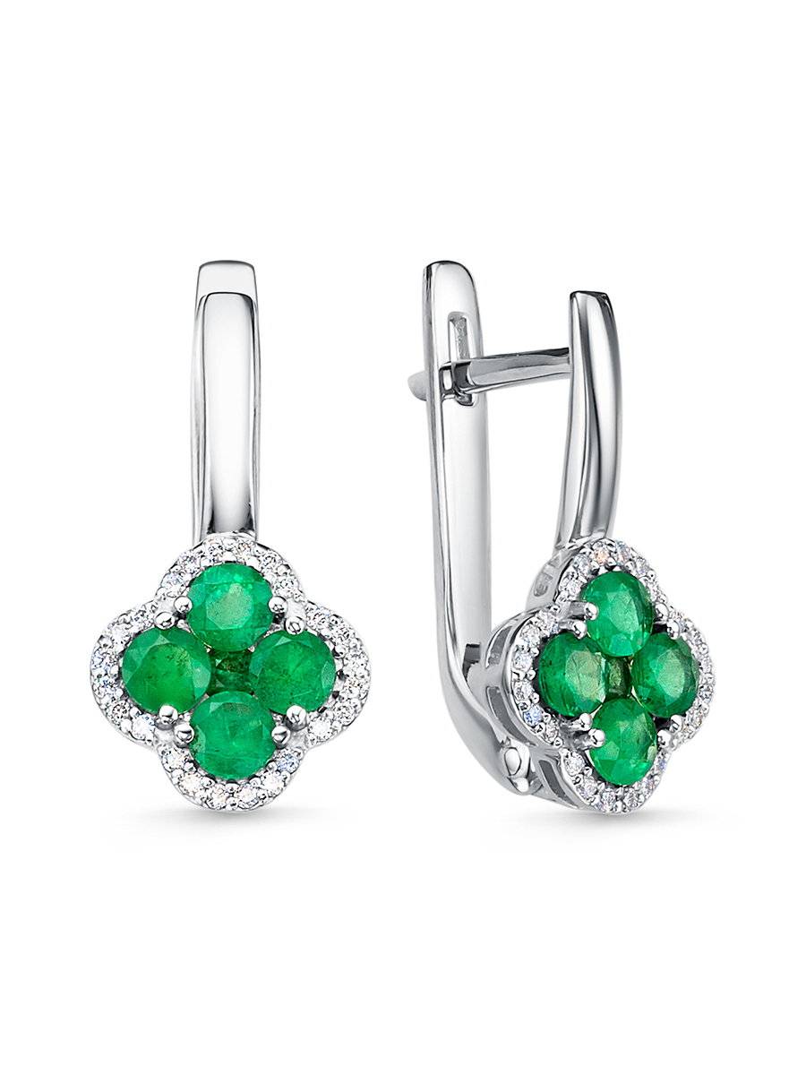 Серьги из белого золота с изумрудами и бриллиантами Ювелирное изделие - Серьги из белого золота с изумрудами и бриллиантами в магазине Best-Gold 131389