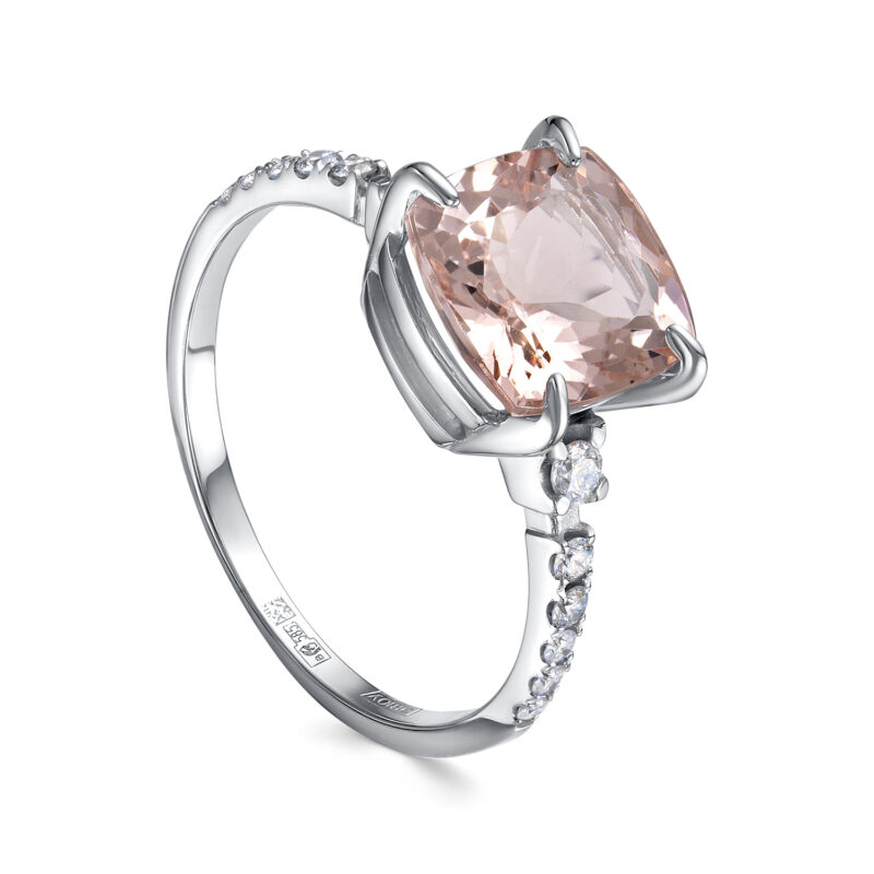 Ювелирное изделие - Кольцо из белого золота с бриллиантами и морганитом в магазине Best-Gold 134832