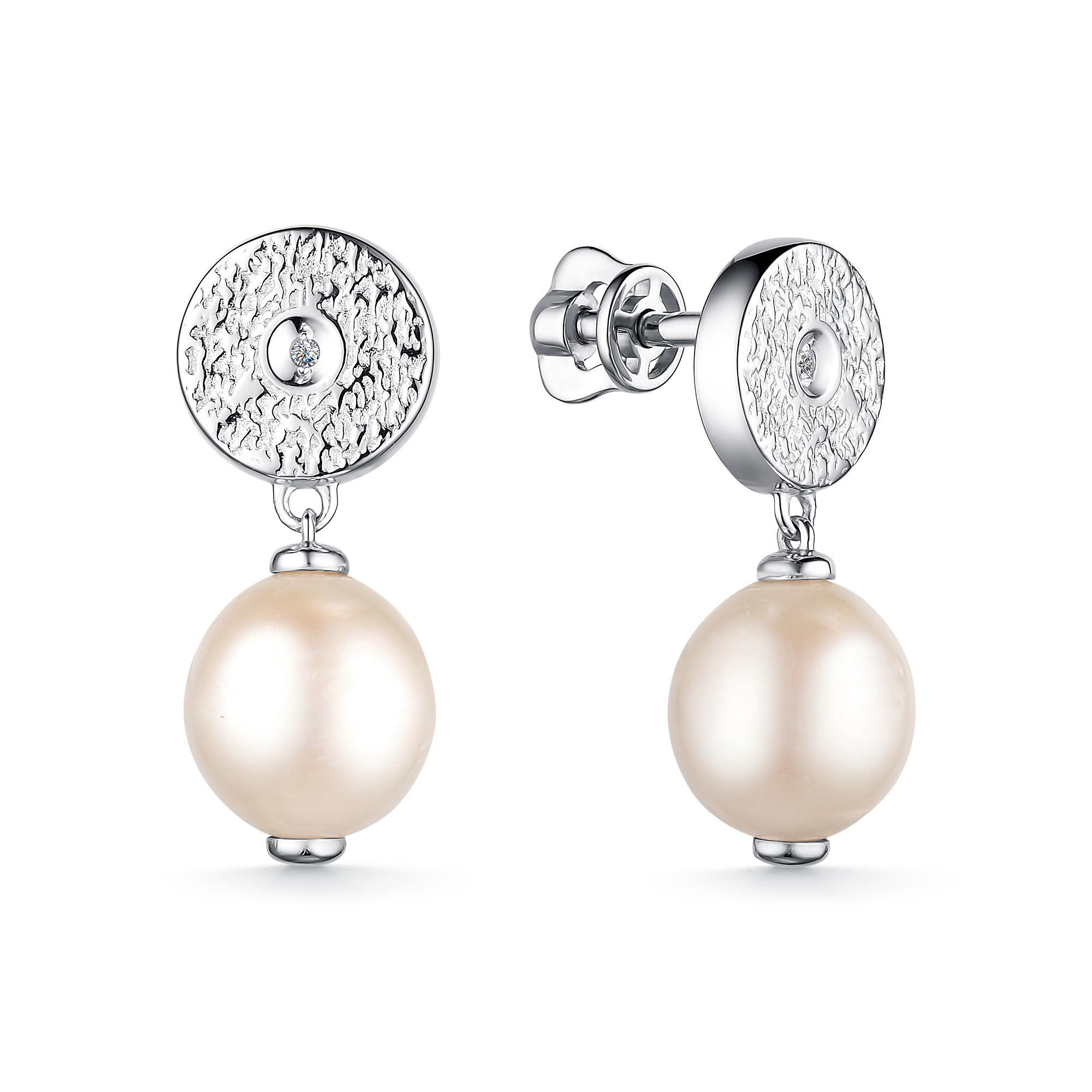Серьги из серебра с жемчугом и бриллиантами Ювелирное изделие - Серьги из серебра с жемчугом и бриллиантами в магазине Best-Gold 126944
