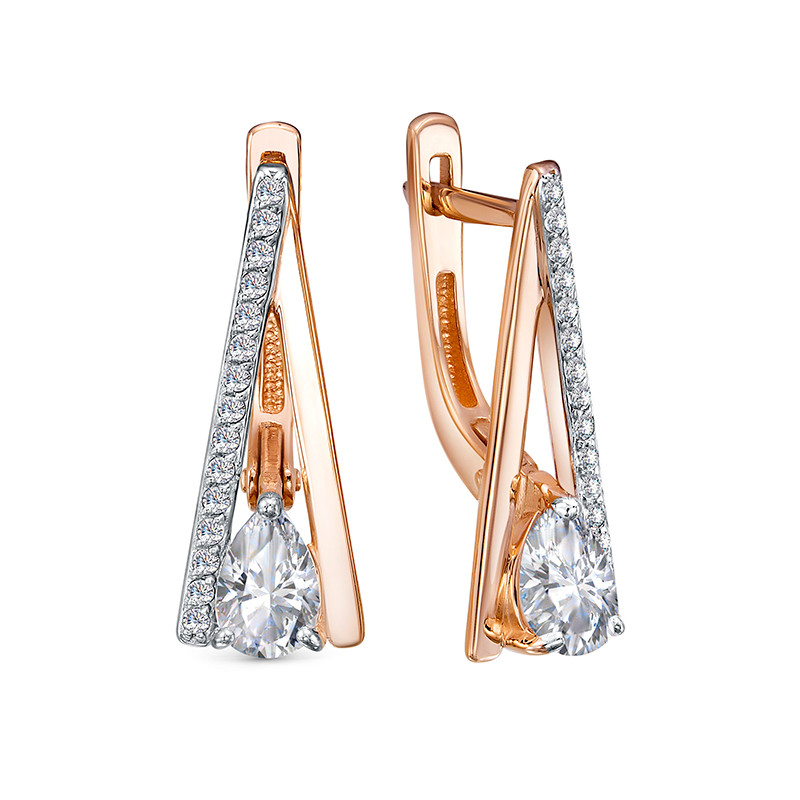 Серьги из комбинированного золота с фианитами Ювелирное изделие - Серьги из комбинированного золота с фианитами в магазине Best-Gold 040452