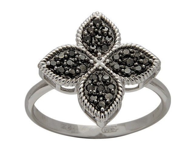 Ювелирное изделие - Кольцо из белого золота с чёрными бриллиантами в магазине Best-Gold 038011
