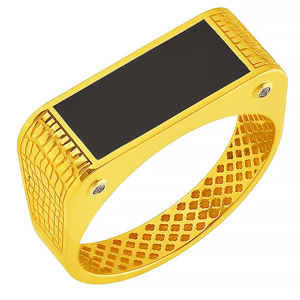 Ювелирное изделие - Печатка мужская из желтого золота с агатом и фианитами в магазине Best-Gold 139545