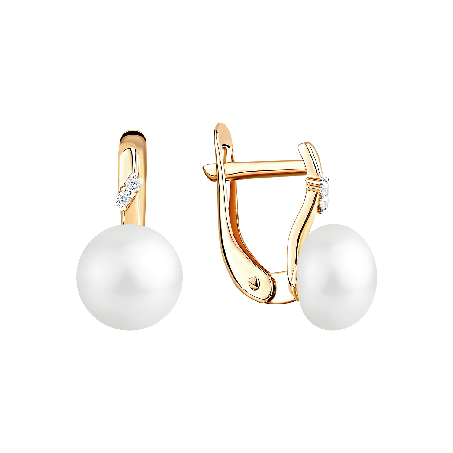 Ювелирное изделие - Серьги из красного золота с жемчугом и фианитами в магазине Best-Gold 144129