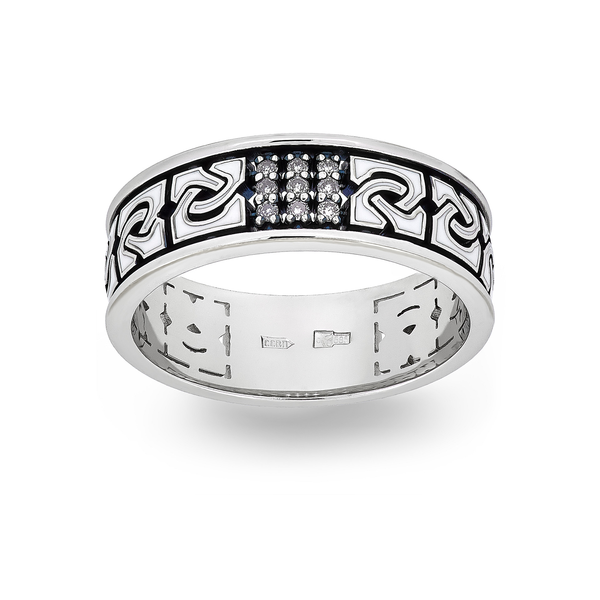 Обручальное кольцо из белого золота с бриллиантом и эмалью Ювелирное изделие - Обручальное кольцо из белого золота с бриллиантом и эмалью в магазине Best-Gold 154282