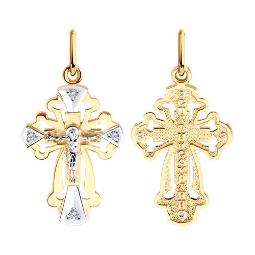 Крест из красного золота с фианитами