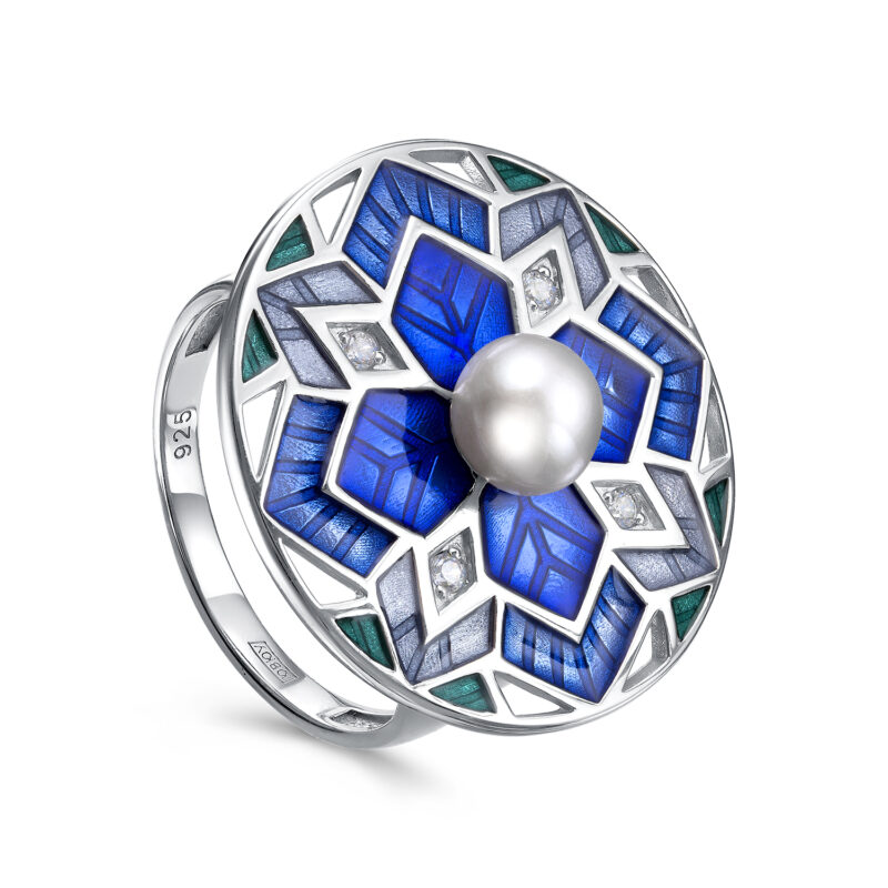 Ювелирное изделие - Кольцо из серебра с жемчугом и фианитами в магазине Best-Gold 146715