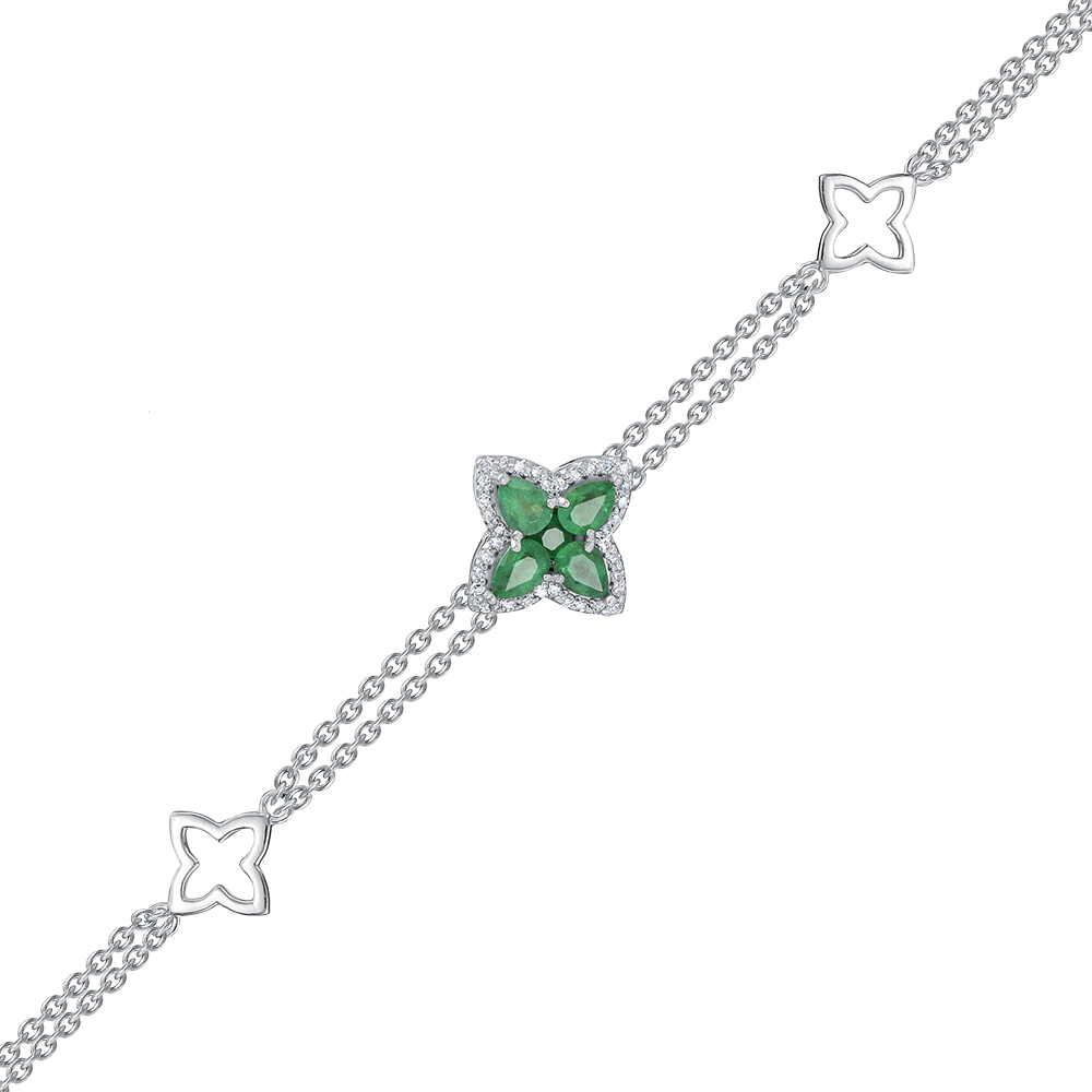 Ювелирное изделие - Браслет из белого золота с изумрудами и бриллиантами в магазине Best-Gold 131504