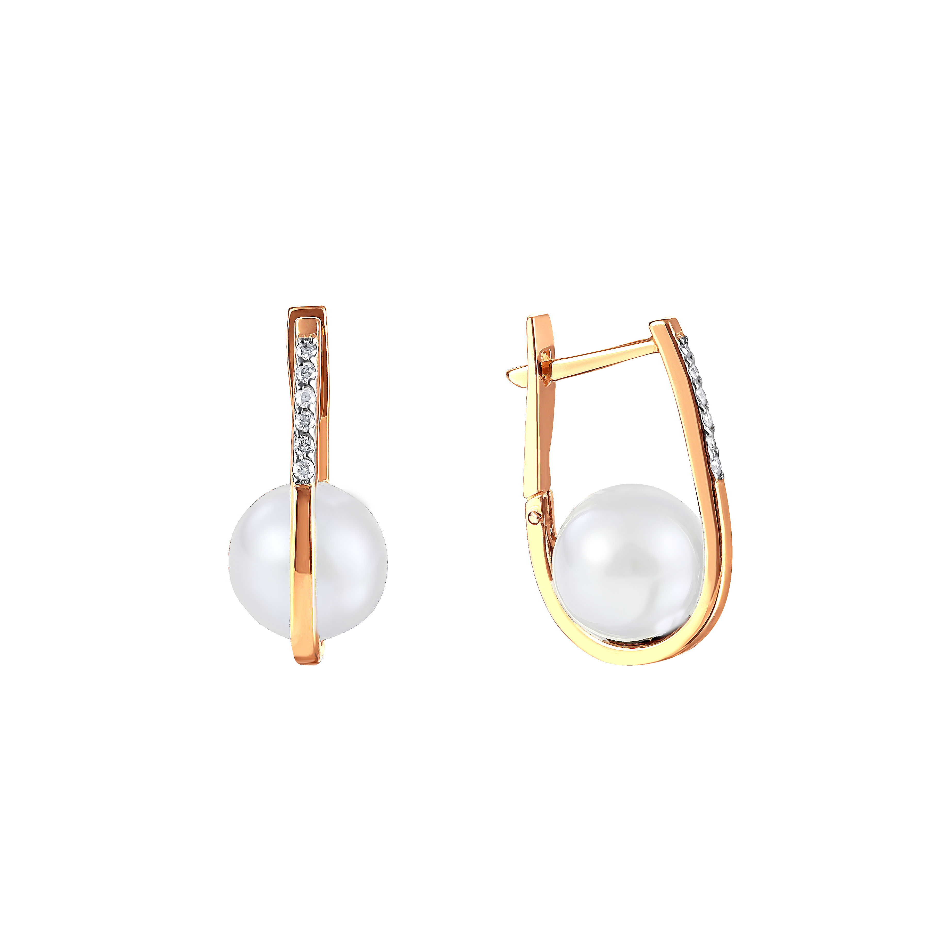 Ювелирное изделие - Серьги из желтого золота с жемчугом и фианитами в магазине Best-Gold 144184