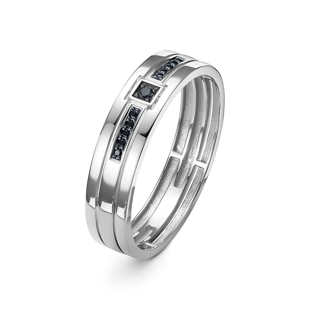 Обручальное кольцо из белого золота с чёрными бриллиантами Ювелирное изделие - Обручальное кольцо из белого золота с чёрными бриллиантами в магазине Best-Gold 122318