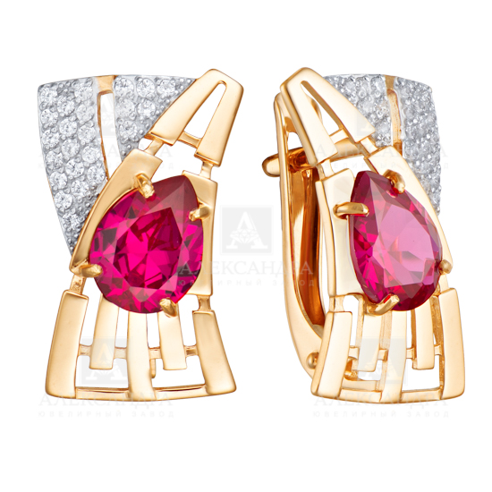 Серьги из красного золота с марсала и фианитами Ювелирное изделие - Серьги из красного золота с марсала и фианитами в магазине Best-Gold 132008