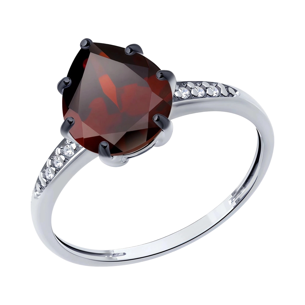 Ювелирное изделие - Кольцо из серебра с гранатом и фианитами в магазине Best-Gold 152544