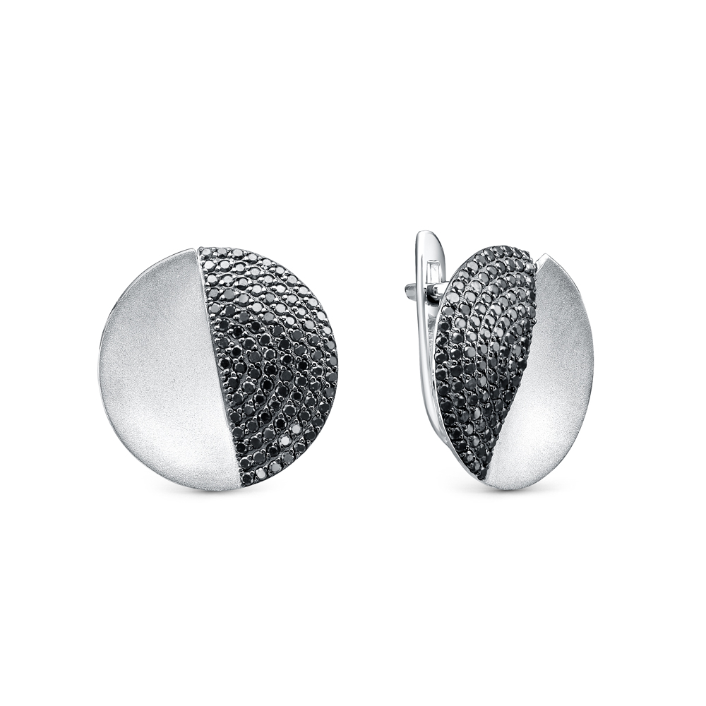 Серьги из белого золота с чёрными бриллиантами Ювелирное изделие - Серьги из белого золота с чёрными бриллиантами в магазине Best-Gold 122755