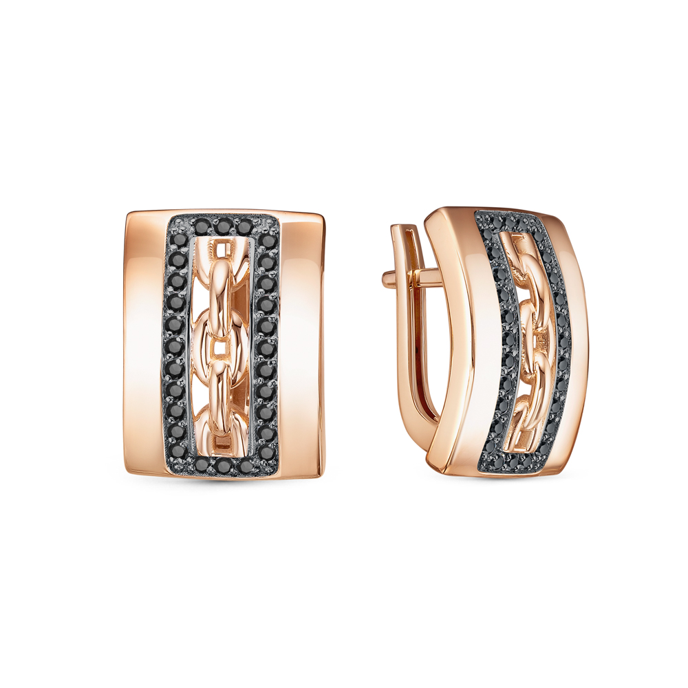 Серьги из красного золота с чёрными фианитами Ювелирное изделие - Серьги из красного золота с чёрными фианитами в магазине Best-Gold 034964