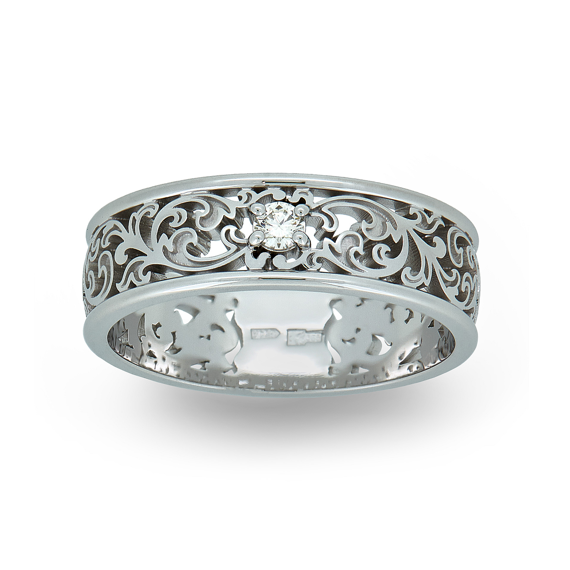 Ювелирное изделие - Обручальное кольцо из белого золота с бриллиантом в магазине Best-Gold 154287