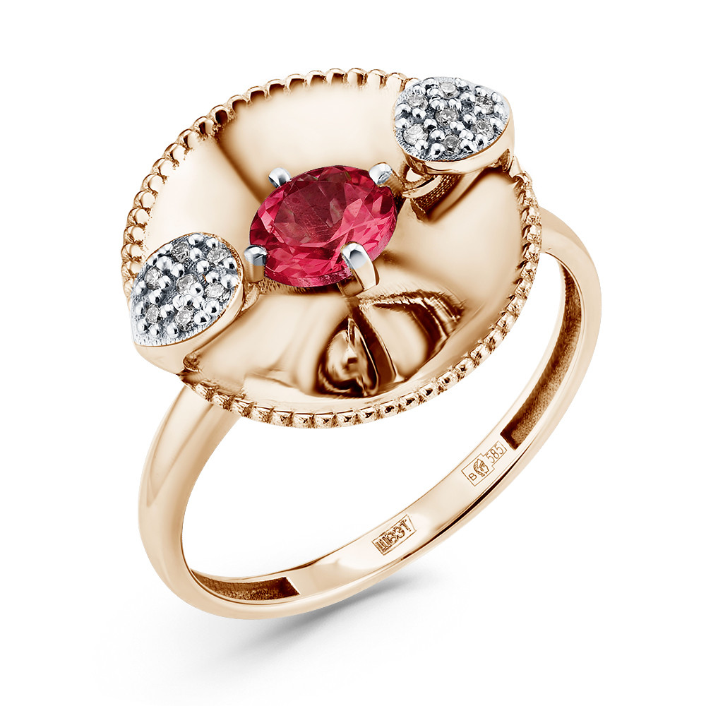 Ювелирное изделие - Кольцо из красного золота с рубином и бриллиантами в магазине Best-Gold 096583