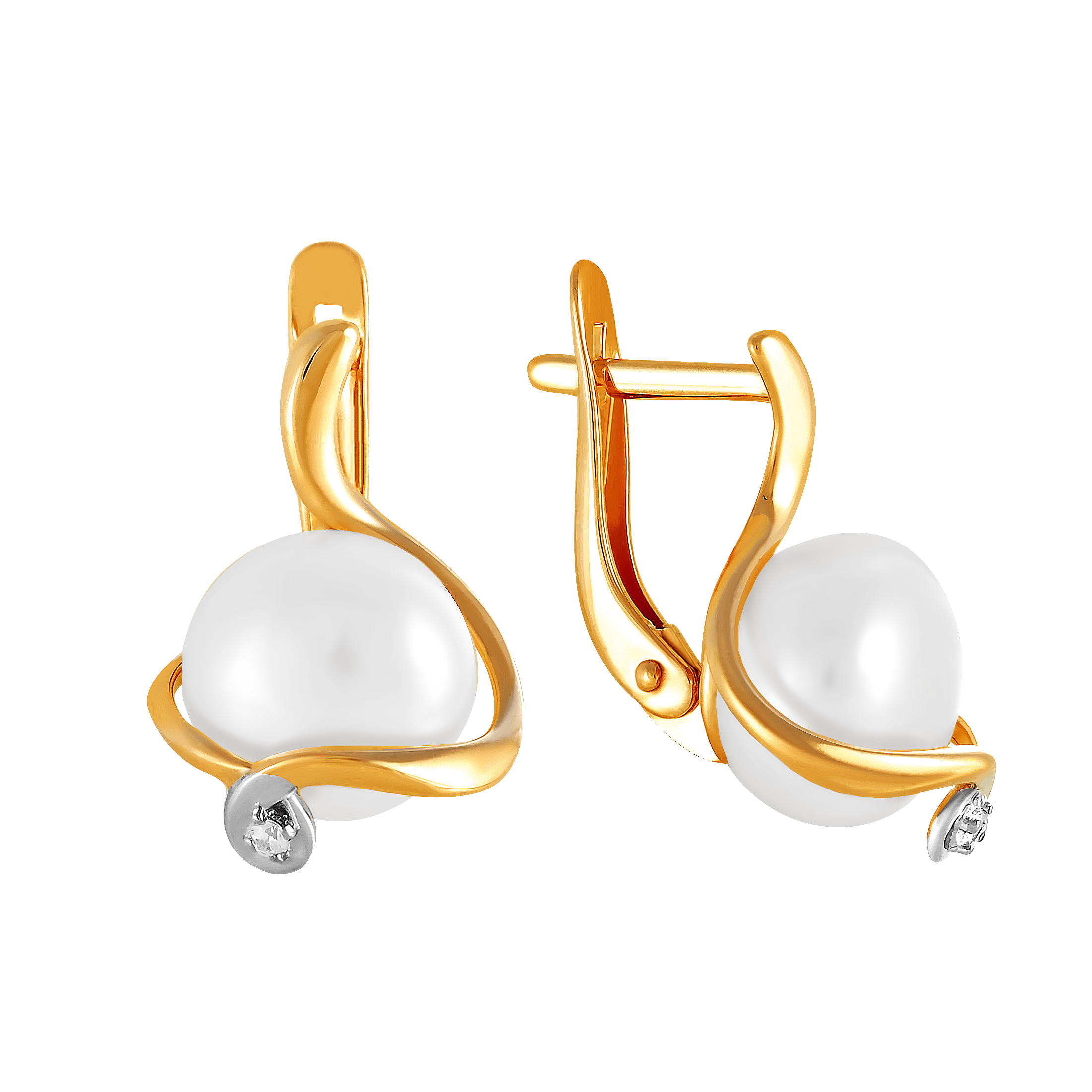 Ювелирное изделие - Серьги из красного золота с жемчугом и фианитами в магазине Best-Gold 109993