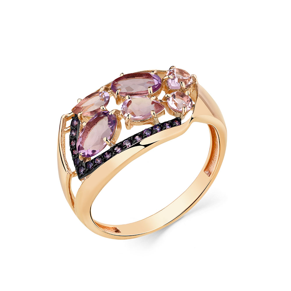 Ювелирное изделие - Кольцо из красного золота с аметистами и фианитами в магазине Best-Gold 142862