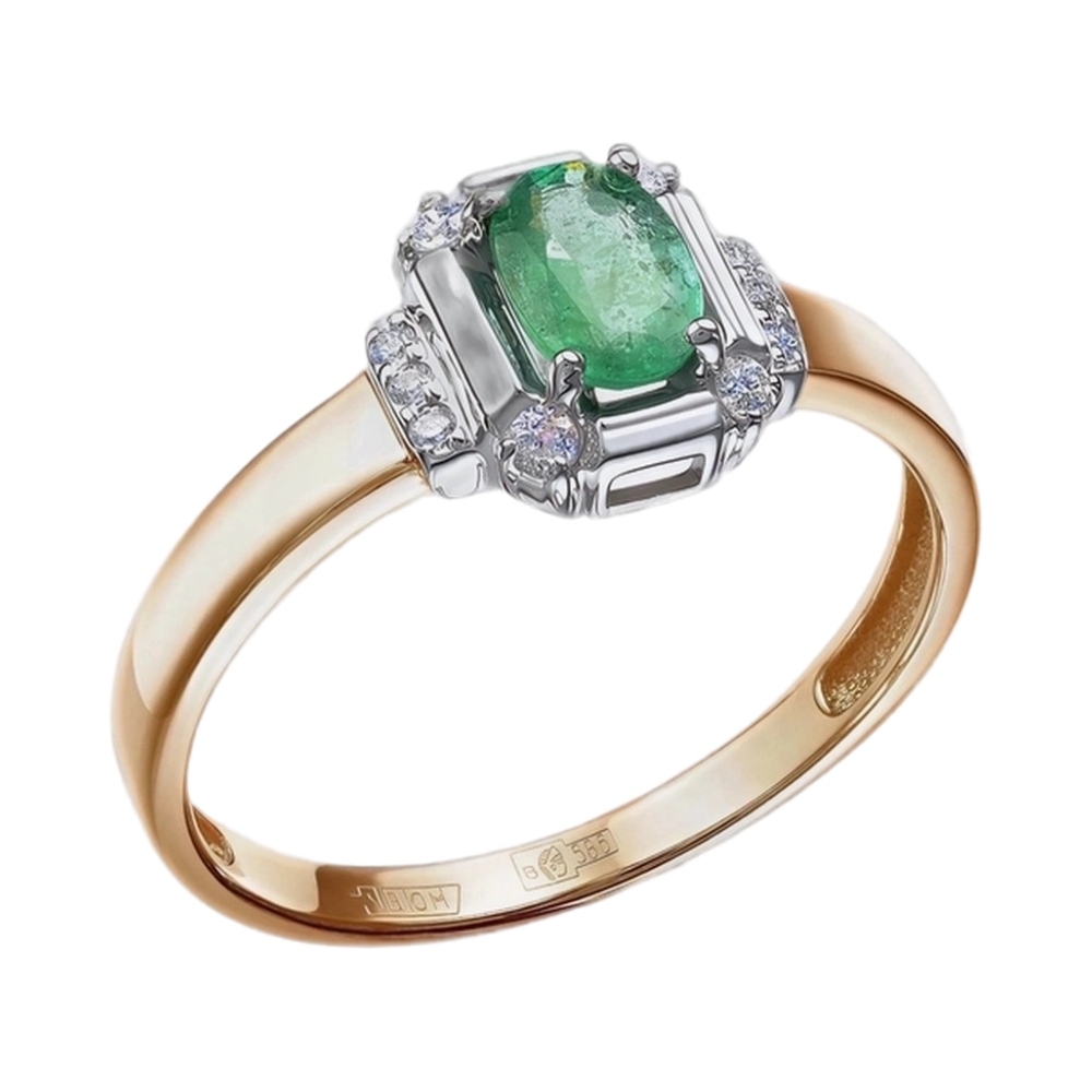 Ювелирное изделие - Кольцо из красного золота с изумрудом и бриллиантами в магазине Best-Gold 153712