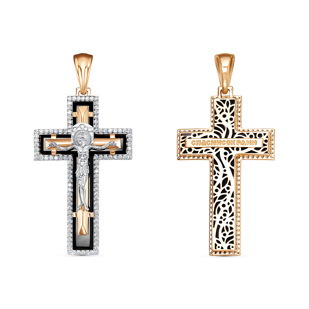 Крест из комбинированного золота с фианитами Ювелирное изделие - Крест из комбинированного золота с фианитами в магазине Best-Gold 126156
