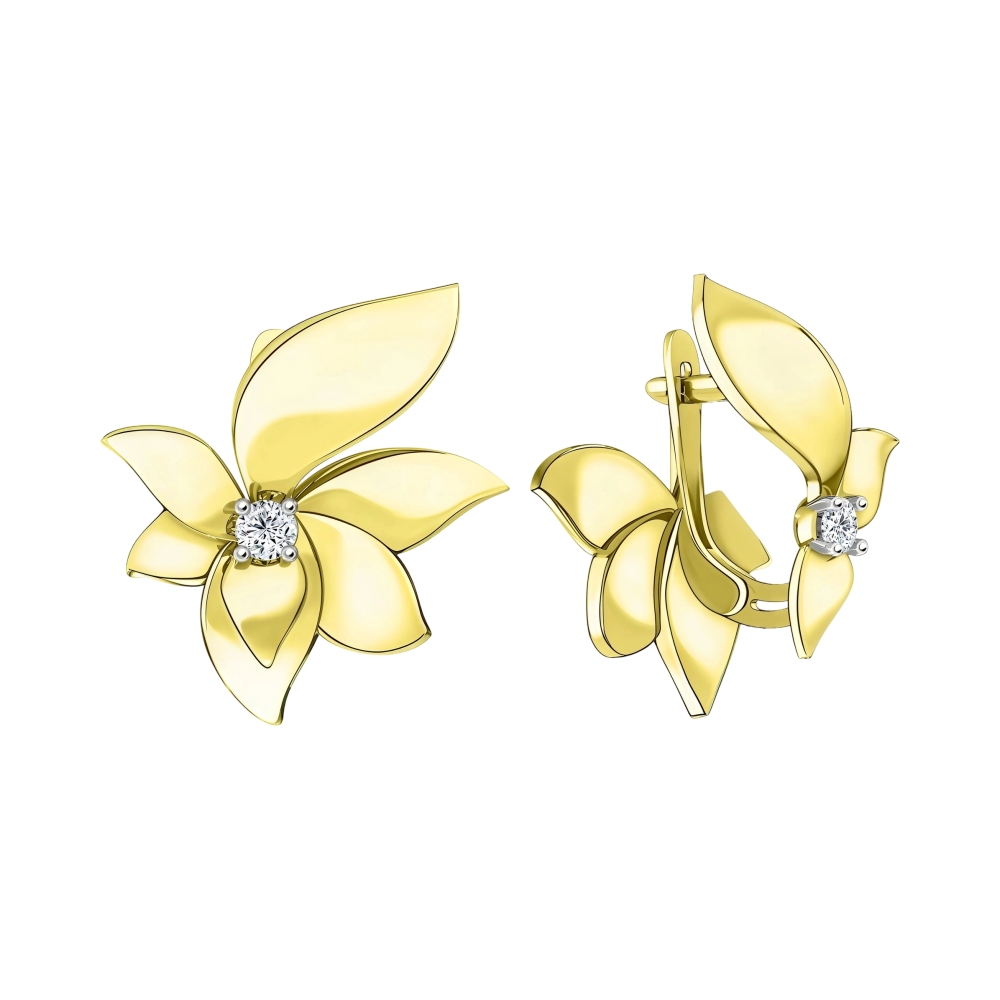 Ювелирное изделие - Серьги из желтого золота с фианитами в магазине Best-Gold 155977