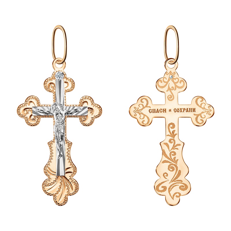 Ювелирное изделие - Крест из красного золота с фианитом в магазине Best-Gold 041611