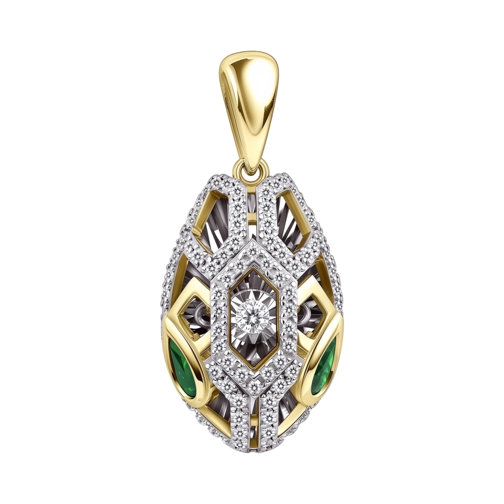 Ювелирное изделие - Подвеска из желтого золота с изумрудом и бриллиантами в магазине Best-Gold 157312