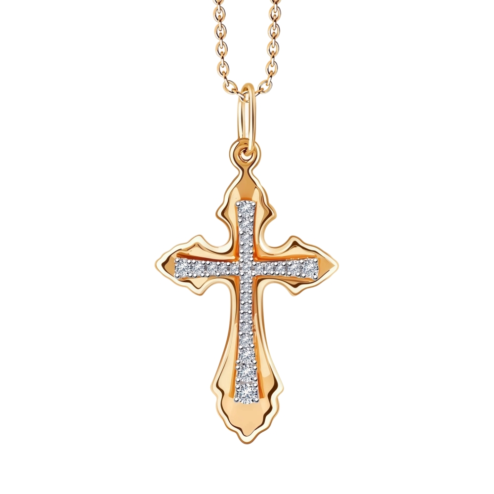 Крест из красного золота с фианитами Ювелирное изделие - Крест из красного золота с фианитами в магазине Best-Gold 020514
